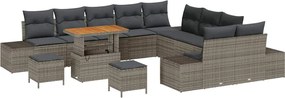 vidaXL Set de canapele pentru grădină cu pernă 13 pcs Gri poliratan