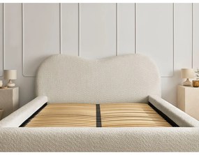 Pat matrimonial bej tapițat cu spațiu de depozitare cu somieră 180x200 cm Orlane – Bobochic Paris