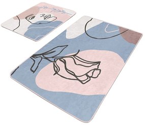 Covorașe de baie albastre/roz 2 buc. din catifea 60x100 cm Abstract Faces – Mila Home