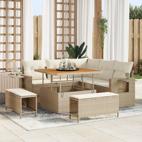 vidaXL Set mobilier grădină 8 piese cu perne bej din ratan sintetic și acacia