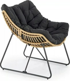 Fotoliu WHISPER, negru/stejar, ratan sintetic/metal, 81x90x90 cm