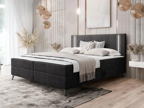 Pat matrimonial 140 cm Hebara 2 (Gri închis) (cu somieră și saltea) (cu sp. depozitare) (cu iluminat LED). 1103549