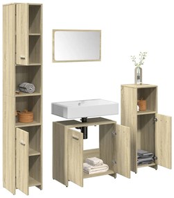 vidaXL Set mobilier de baie, 4 piese, stejar sonoma, lemn prelucrat