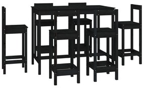 3124716 vidaXL Set mobilier de bar, 7 piese, negru, lemn masiv de pin