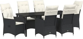 vidaXL Set de masă pentru grădină cu pernă 7 pcs Negru poliratan