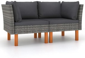 Canapele de colt, 2 buc., poliratan  lemn masiv de eucalipt 1, Gri, Canapea de colt (cotiera stanga) + canapea de colt (cotiera dreapta)
