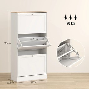HOMCOM Dulap Îngust pentru Pantofi cu 3 Sertare și Rafturi Reglabile pe 2 Niveluri, 60x23,5x115 cm, Negru | Aosom Romania