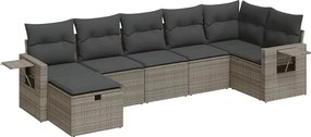 vidaXL Set canapele de grădină, 7 piese, cu perne, gri, poliratan