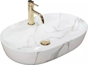Lavoar pe blat Rea Aura oval finisaj alb marmura lucios 61 cm