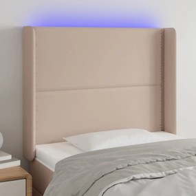 Tablie de pat cu LED cappuccino 83x16x118 128cm piele ecologica 1, Cappuccino, 83 x 16 x 118 128 cm