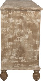 Comodă cu 4 sertare, vintage, din lemn, natur, cu fețe ondulate, butoni din metal și picioare sferice, 85 x 100 x 45 cm, „Montauban”