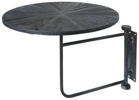 Masuta laterala de perete, neagra, din lemn masiv si metal D35cm, Clayn