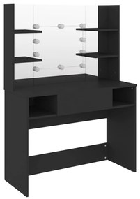 331540 vidaXL Masă machiaj cu lumini LED, negru, 100x40x135 cm , MDF