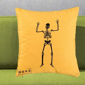 Perna Decorativa Halloween Schelet Dansator, 40x40 cm, Galben, Husa Detasabila, Perna Inclusa, BEKZ®