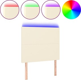 vidaXL Tăblie de pat cu LED, crem, 90x5x118/128 cm, piele ecologică
