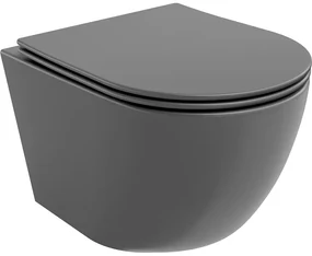 Mexen Lena vas de toaletă Rimless cu capac slim cu închidere lentă, duroplast, Gri închis mat - 30224071