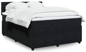 vidaXL Pat box spring cu saltea, negru, 160x200 cm, catifea