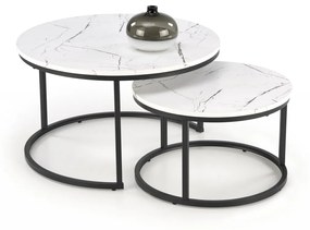 Set 2 mese de cafea Java marmura alba/negru