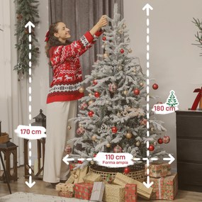 HOMCOM Brad de Crăciun Înnăpezit Înalt de 180 cm cu Bază Metalică Pliabilă Verde | Aosom Romania