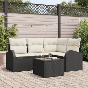 vidaXL Set de canapele pentru grădină cu pernă 5 pcs Negru Rattan poli