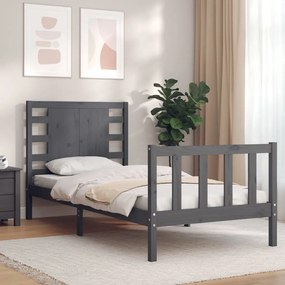 3192808 vidaXL Cadru de pat cu tăblie, gri, 100x200 cm, lemn masiv