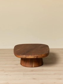 Măsuță de cafea din lemn de acacia, ovală, cu picior sculptural, maro antichizat, finisaj satinat, 115×86×39 cm, „Ningula"
