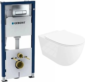 Set rezervor WC incastrat cu set fixare Geberit Duofix Up100 si clapeta Delta crom plus vas WC Rune Ivaldi Grande alb cu capac slim softclose