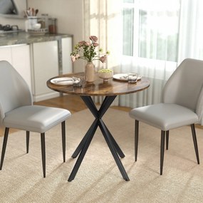 HOMCOM Masă rotundă de dining în stil industrial, cu picioare în cruce din oțel, Ø80x75 cm, maro rustic | Aosom Romania