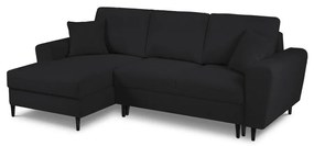 Colțar negru extensibil, cu spațiu de depozitare cu tapițerie din țesătură bouclé (cu colț pe partea stângă, cu șezlong) Kyoto – Cosmopolitan Design