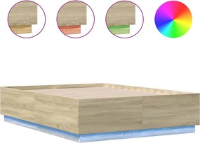 vidaXL Cadru de pat cu LED stejar sonoma 135x190 cm lemn prelucrat