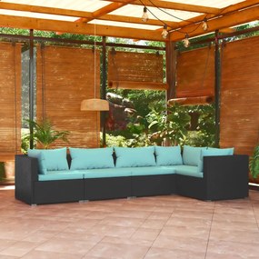 3101689 vidaXL Set mobilier de grădină cu perne, 5 piese, negru, poliratan