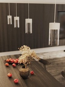 Pendul LED metal alb si sticla Fusion