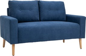 HOMCOM Canapea 2 Locuri Moderna in Stil Nordic cu Spatar Matlasat, din Poliester si Lemn, 145x76x88 cm, Albastru | Aosom Romania