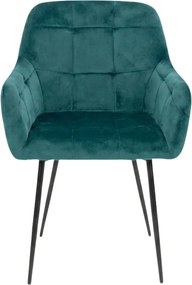 Fotoliu de dining verde inchis LOREN VELVET cu picioare negre