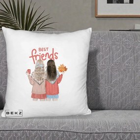 Cadou pentru Prieteni - Perna Personalizata Best Friends Toamna, 40x40 cm, Alb Pufos, Husa Detasabila, Perna Inclusa, BEKZ®