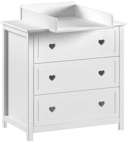 Comodă cu Masă de Înfășat AMORI pentru Copii, Alb (Pin Masiv și MDF), Design Romantic – Vipack