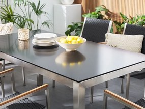 Set de masă pentru grădină Grosso (negru) (blat din sticlă 180x90 cm) (scaune din ratan) (sticlă). 1011749
