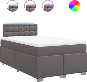 vidaXL Pat box spring cu saltea, gri, 120x190 cm, piele ecologică