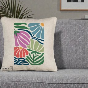 Perna Decorativa Flori Grafice Multicolore Modern, 40x40 cm, Bej Canapea, Husa Detasabila, Perna Inclusa, BEKZ®