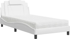 vidaXL Pat, Viana, cu saltea, alb, 100x200 cm, piele ecologică