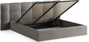 Pat matrimonial gri tapițat cu spațiu de depozitare cu somieră 160x200 cm Eric – Micadoni