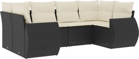 vidaXL Set mobilier de grădină cu perne, 6 piese, negru, poliratan