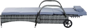 Outsunny Set 2 Sezlonguri si 1 Masuta de Gradina in Poli ratan Gri cu Saltea Captusita si Roti | Aosom Romania