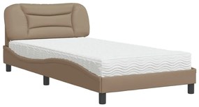 3208707 vidaXL Pat cu saltea, cappuccino, 100x200cm piele ecologică