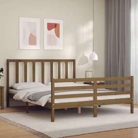 3193869 vidaXL Cadru de pat cu tăblie, maro miere, 160x200 cm, lemn masiv