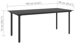 Masa de gradina, negru, 190 x 90 x 74 cm, otel si sticla 1, 190 x 90 x 74 cm
