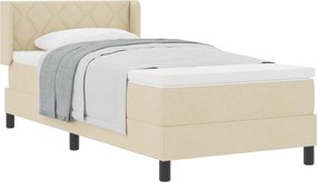vidaXL Pat cu arcuri cu saltea cu headboard Crem 200 x 100 cm țesătură