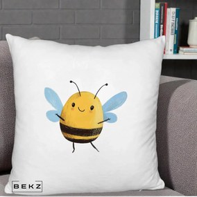 Perna Decorativa Buburuza pe Trifoi cu Patru Foi, 40x40 cm, Alb Pufos, Husa Detasabila, Perna Inclusa, BEKZ®