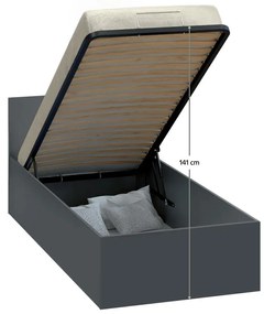 Pat de o persoană 90 cm Discutibles (grafit) (cu somieră) (cu sp. depozitare). 1116313