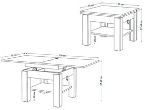 Masă extensibilă CALEB cu blat rabatabil, gri beton/alb